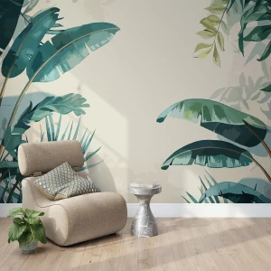 Home 12 Blue Green Tropical Banana Leaf Wallpaper
